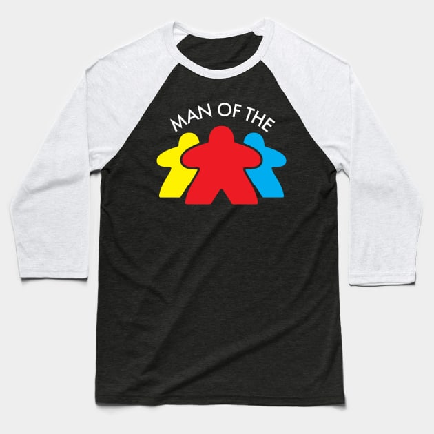 Man of the Meeple - Board Games Baseball T-Shirt by Kev Brett Designs